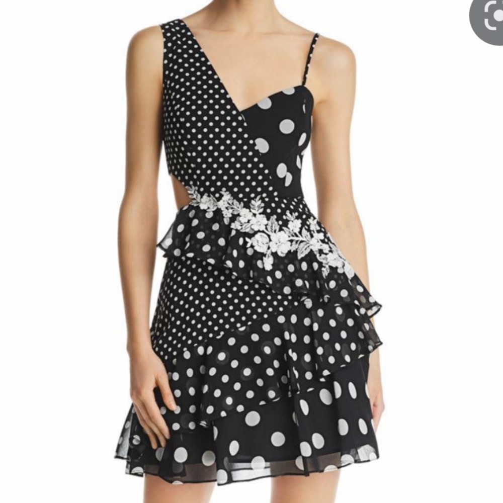 BCBGMaxAzria Black and White Polka Dot Cut out Dress